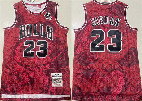 Mens Chicago Bulls #23 Michael Jordan Red 1997-98 Throwback Stitched Basketball Jersey Mixiu